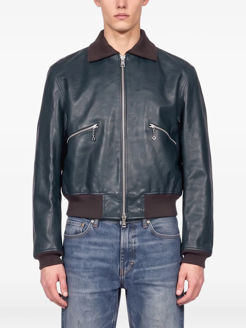OUR LEGACY zip-up leather jacket Blauw