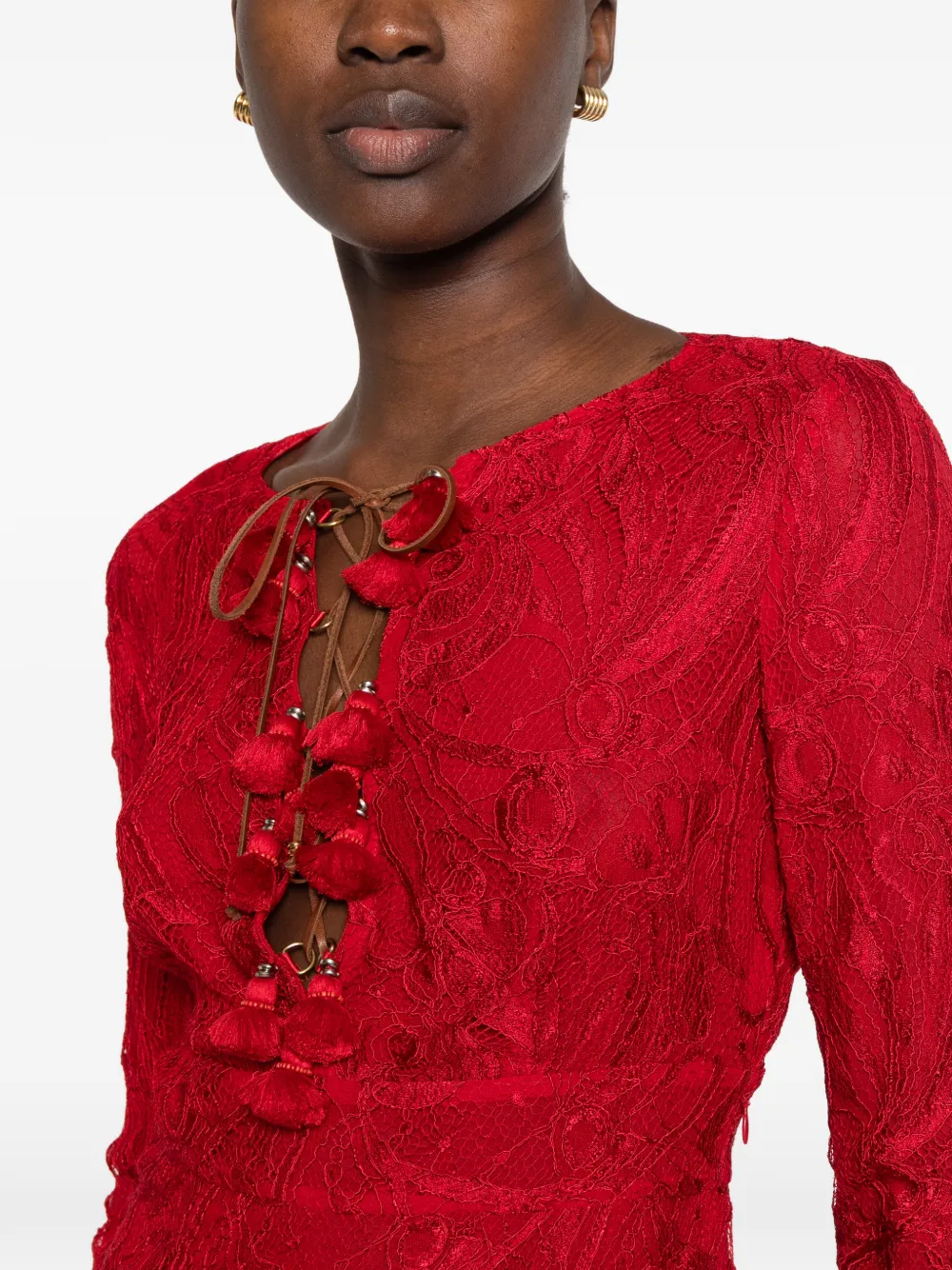 PUCCI tassel-embellished lace mini dress Rood