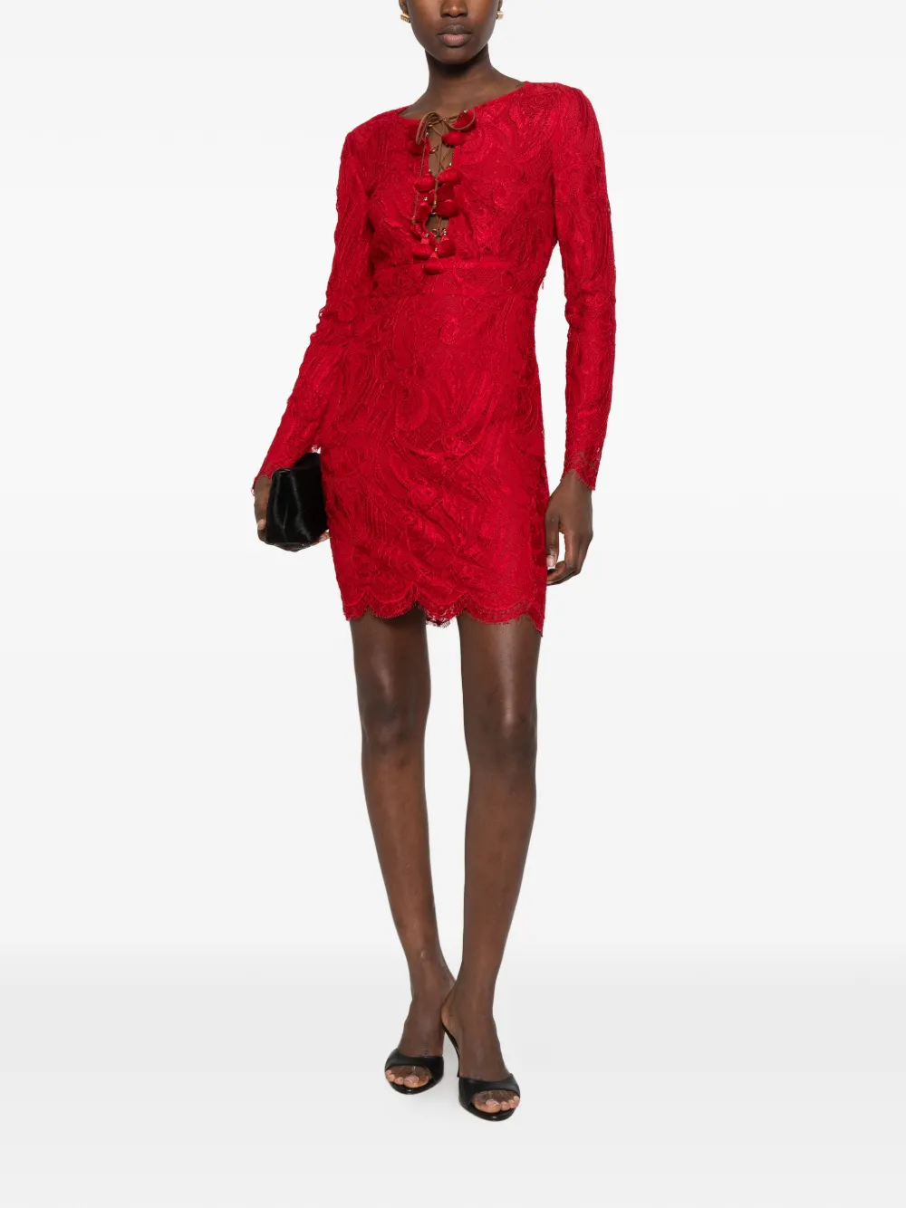 PUCCI tassel-embellished lace mini dress Rood
