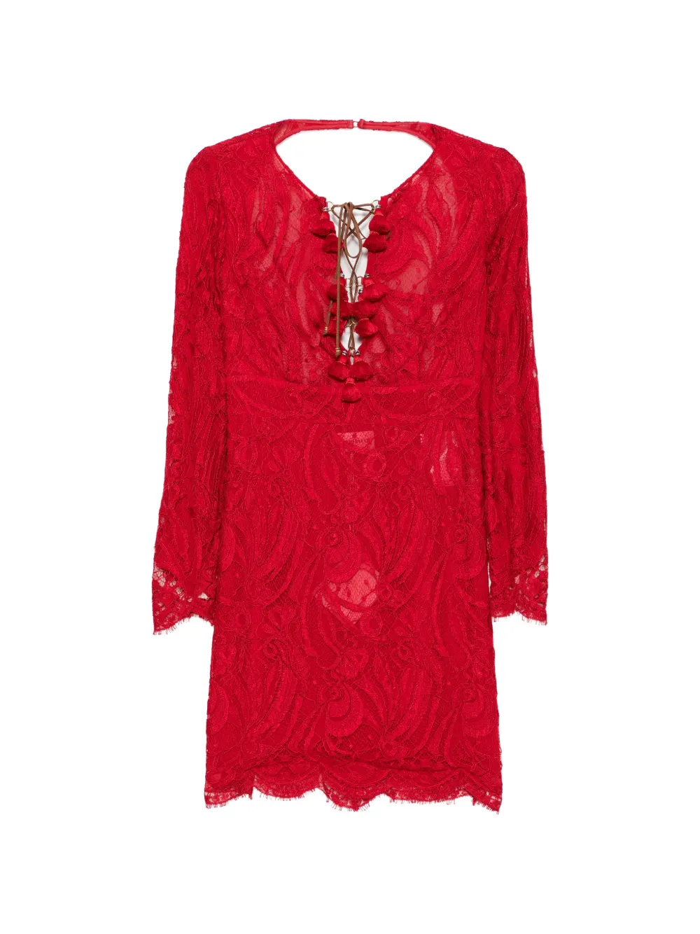 PUCCI tassel-embellished lace mini dress - Red