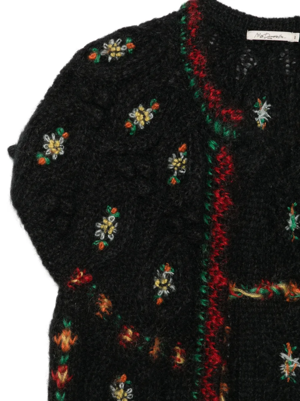 Mes Demoiselles floral-embroidered cable-knit cardigan Zwart
