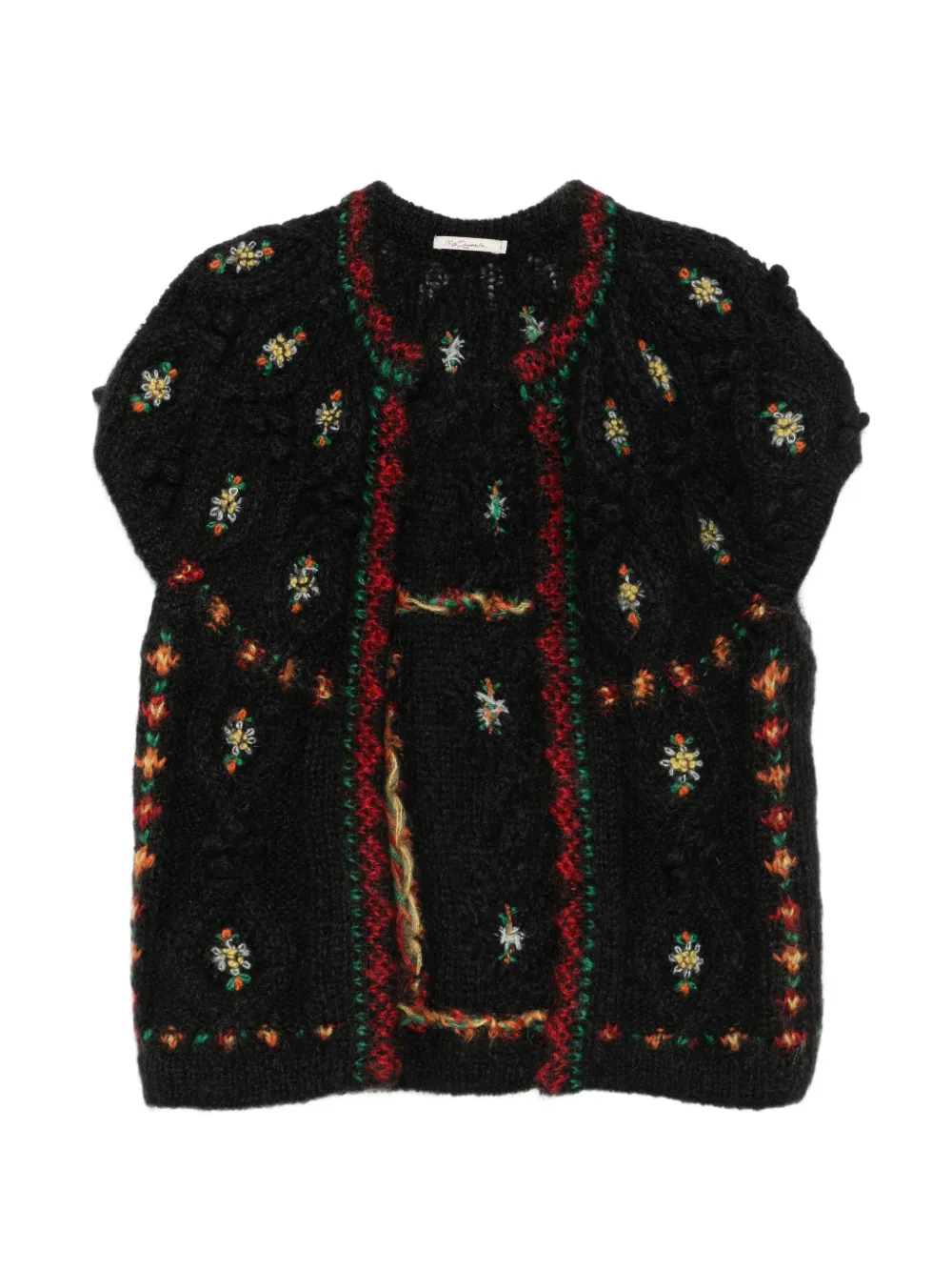Mes Demoiselles floral-embroidered cable-knit cardigan - Noir Mes Demoiselles floral-embroidered cable-knit cardigan - Noir