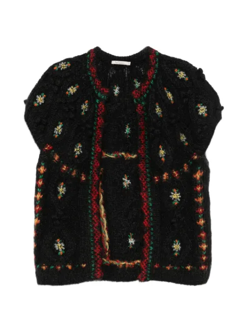 Mes Demoiselles kabelstrikket cardigan med blomsterbroderi
