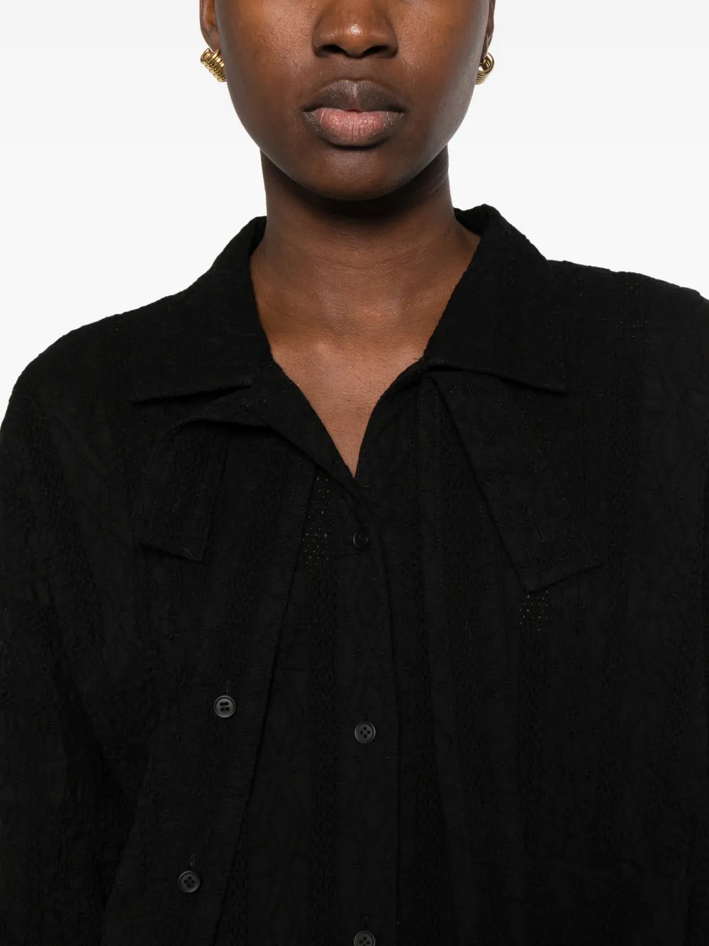 Yohji Yamamoto embroidered layered-detail shirt Zwart