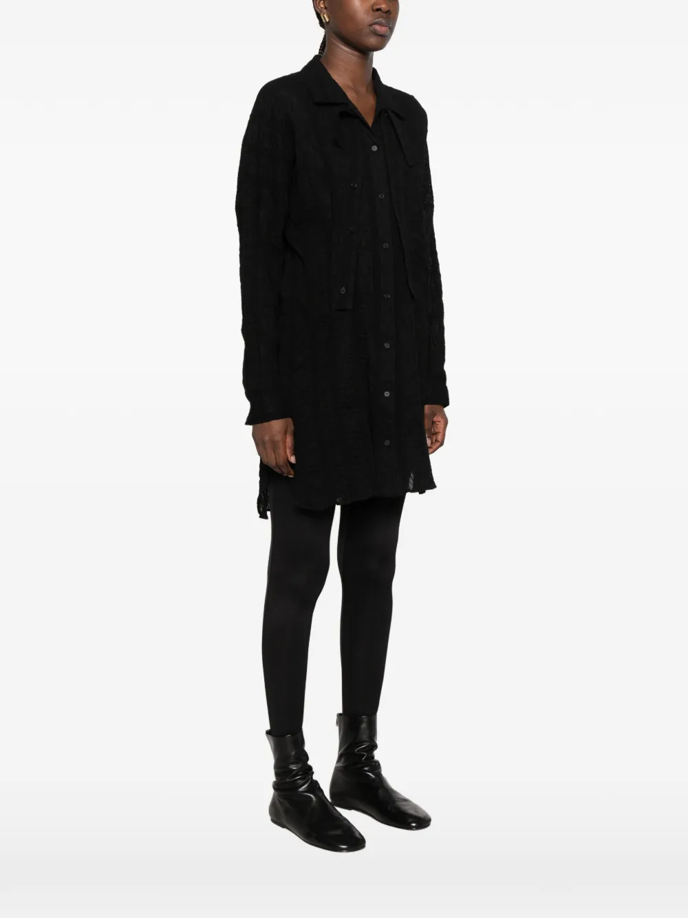 Yohji Yamamoto embroidered layered-detail shirt Zwart