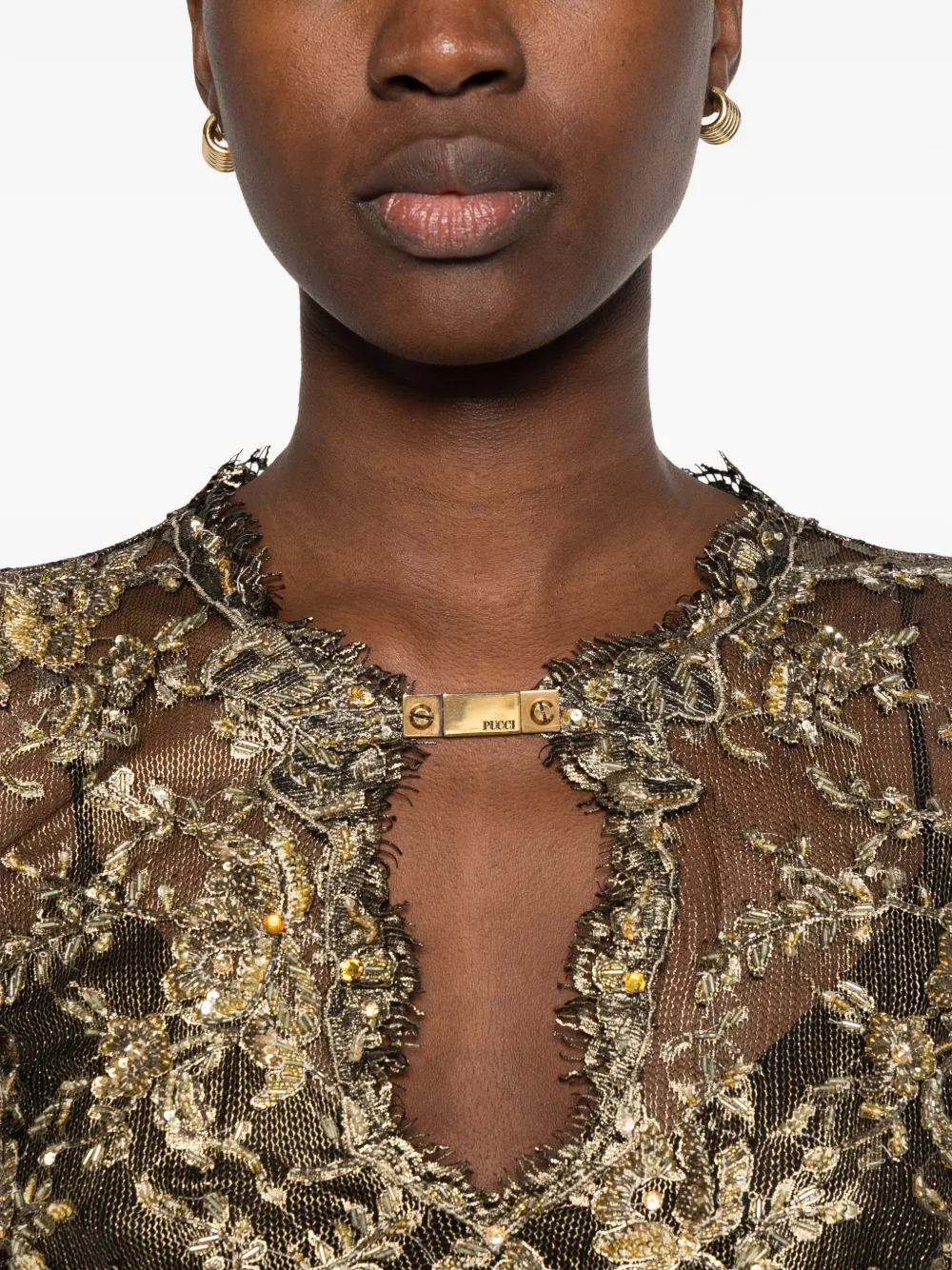 PUCCI lace-embellished metallic-thread mini dress Zwart