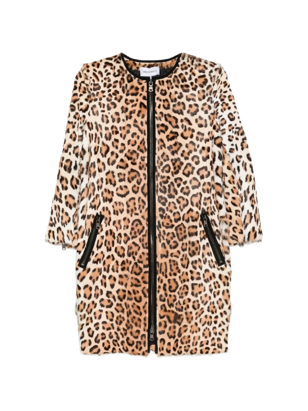 PUCCI leopard-print zip-up coat Beige