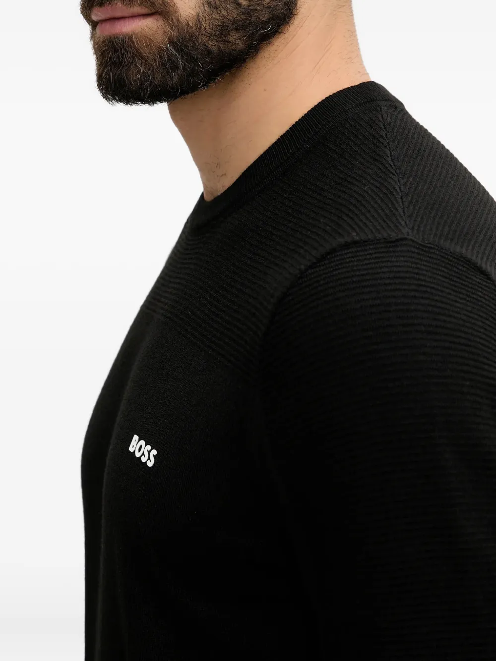 BOSS logo-print knitted sweater Zwart