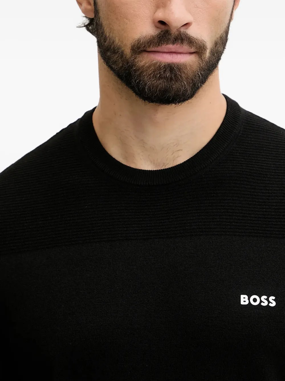 BOSS logo-print knitted sweater Zwart