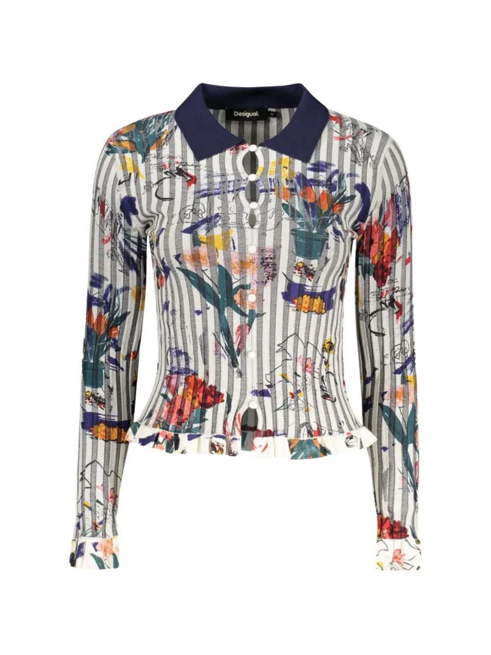 Desigual floral-print ruffled shirt Beige