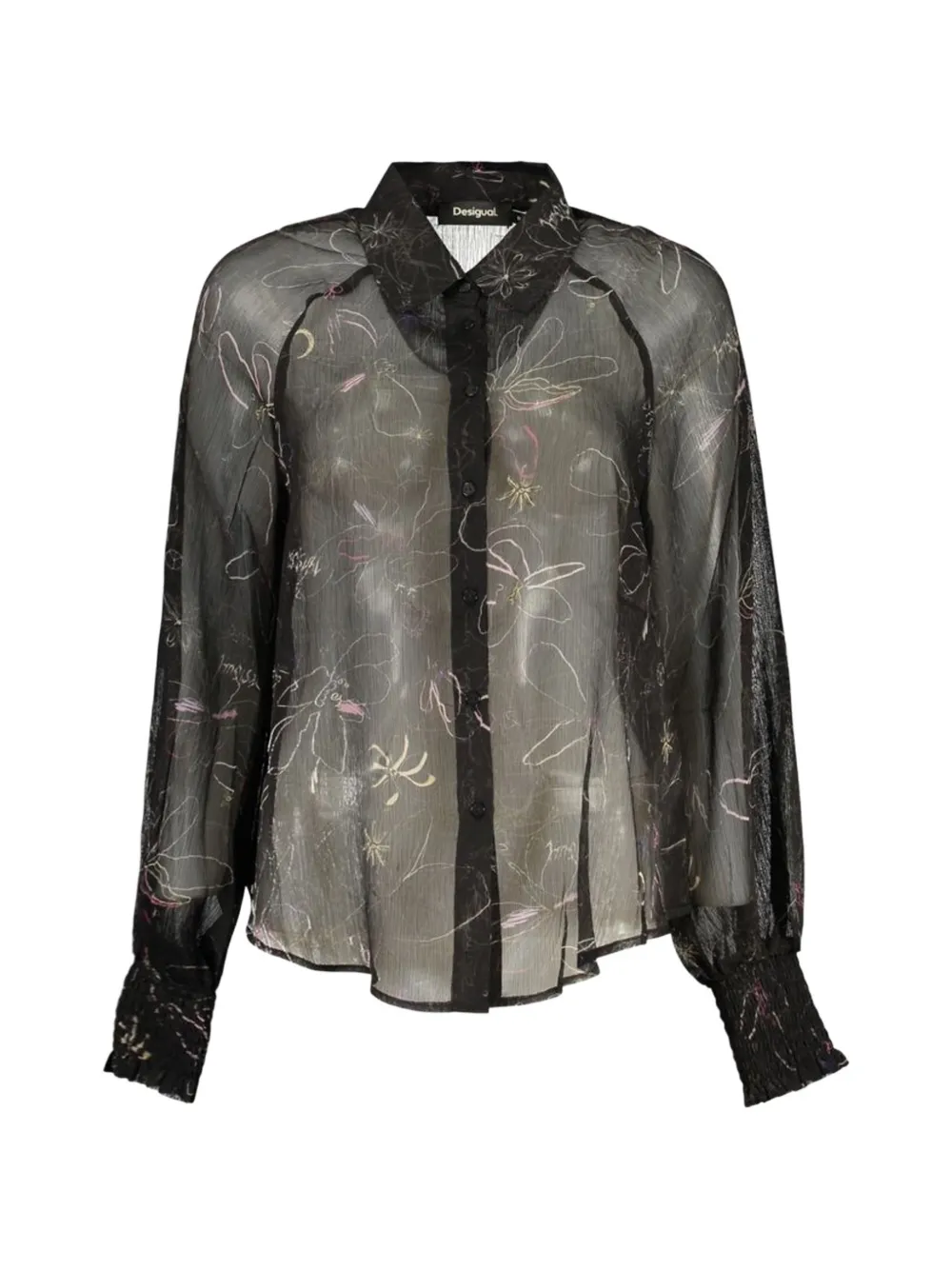 Desigual floral-print sheer-finish blouse Zwart