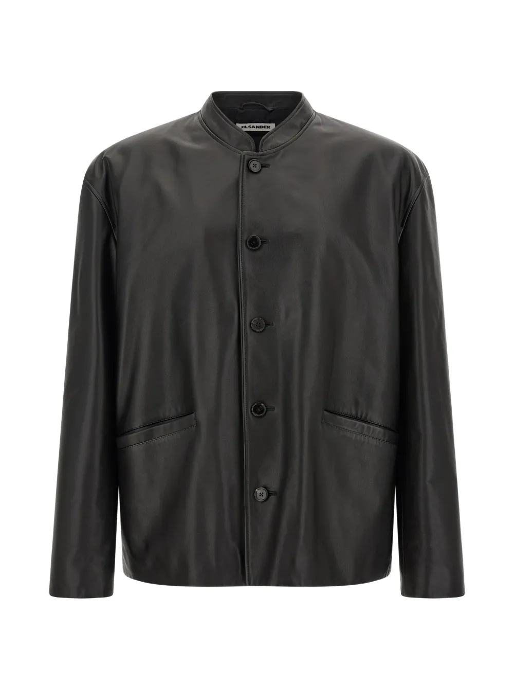 Jil Sander leather mandarin-collar jacket Zwart