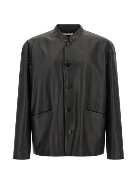 Jil Sander leather mandarin-collar jacket