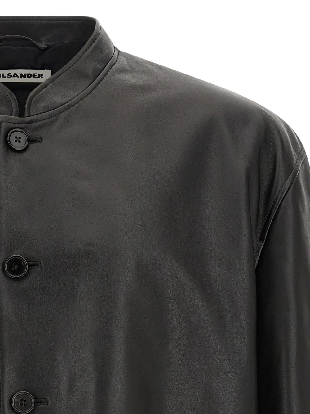 Jil Sander leather mandarin-collar jacket Zwart