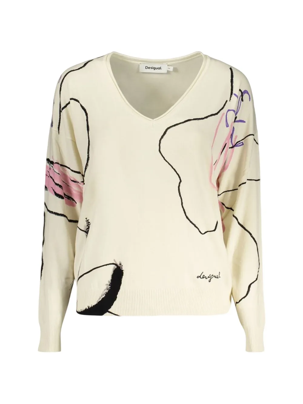 Desigual graphic-print V-neck sweater - Nude