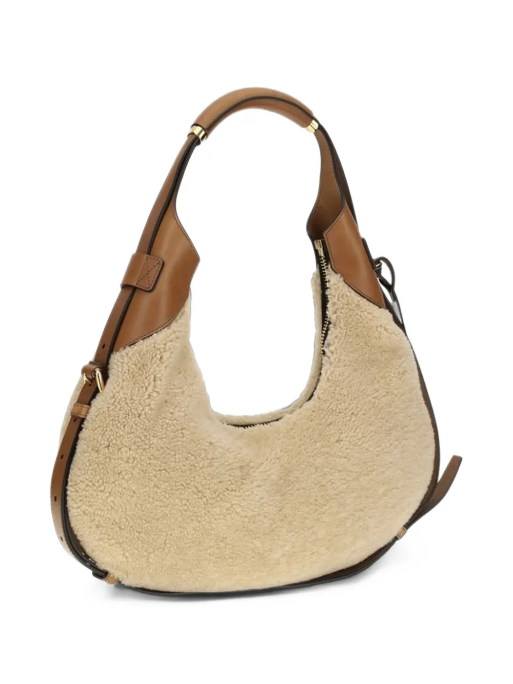 Moschino shearling-trim leather-trim shoulder bag Beige