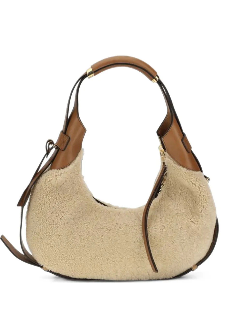 Moschino shearling-trim leather-trim shoulder bag - Neutrals