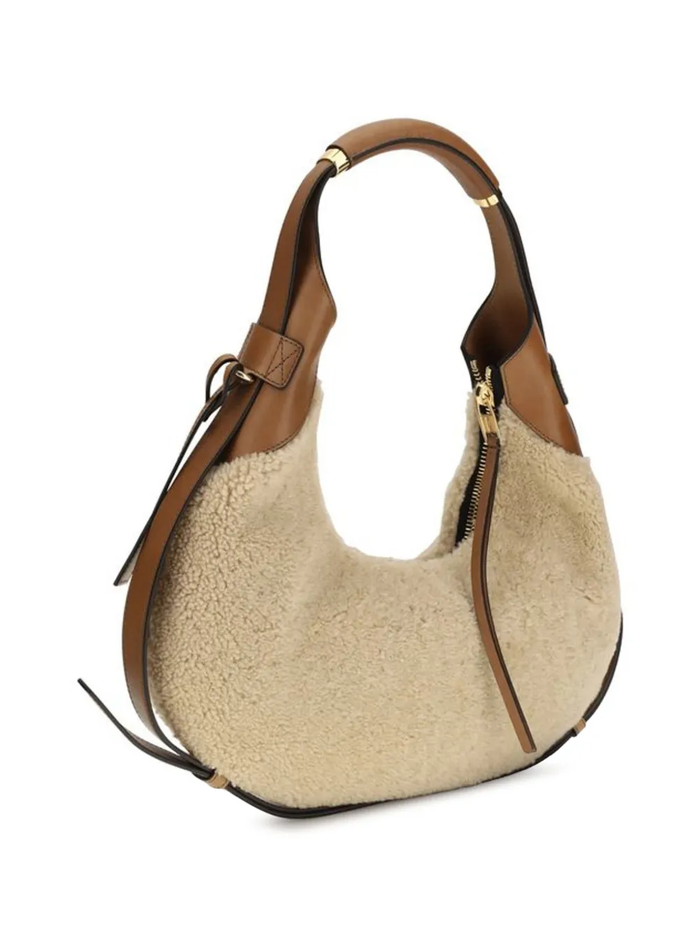 Moschino shearling-trim leather-trim shoulder bag Beige