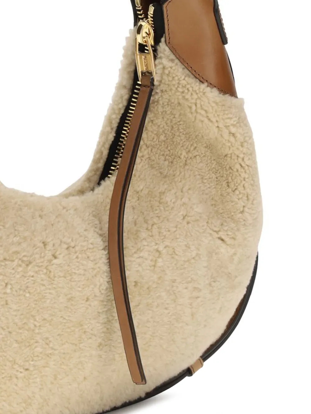 Moschino shearling-trim leather-trim shoulder bag Beige