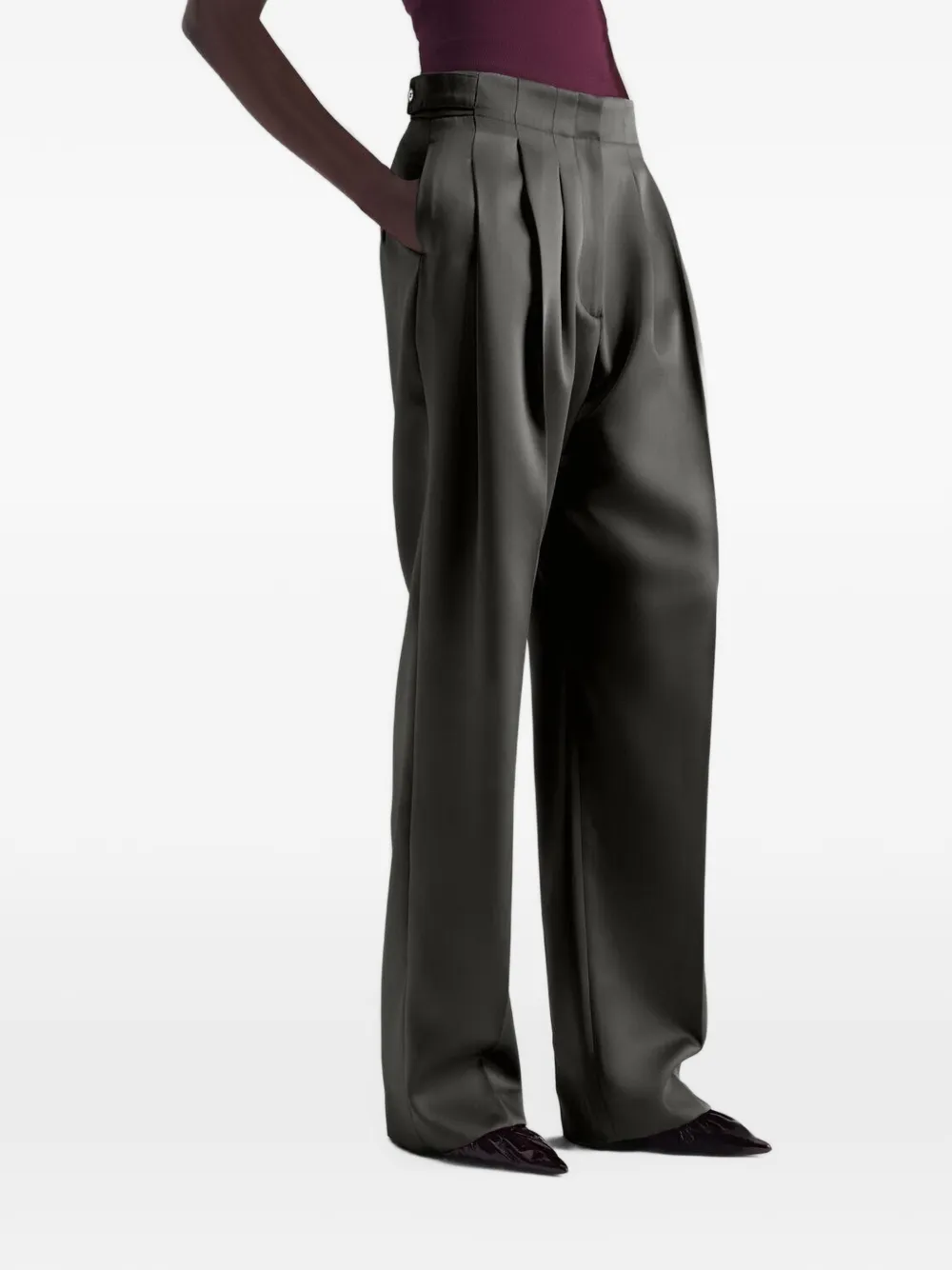 IRO Alabama pleated satin trousers Groen
