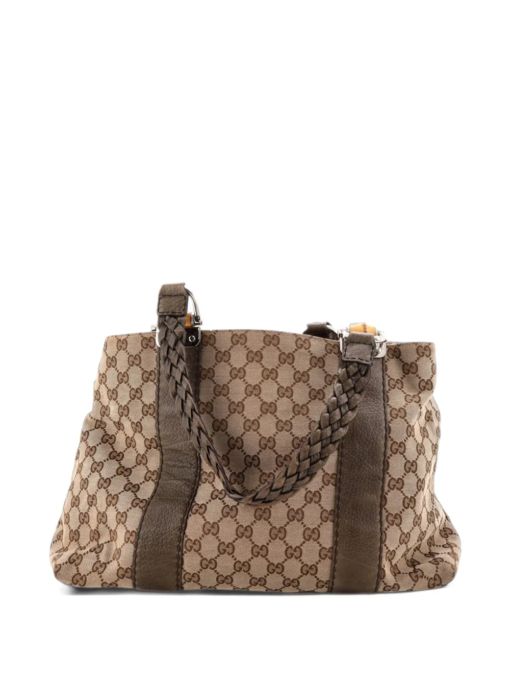Gucci Pre-Owned Bamboo Bar Shoulder Bag GG Canvas Large tote bag - Marron