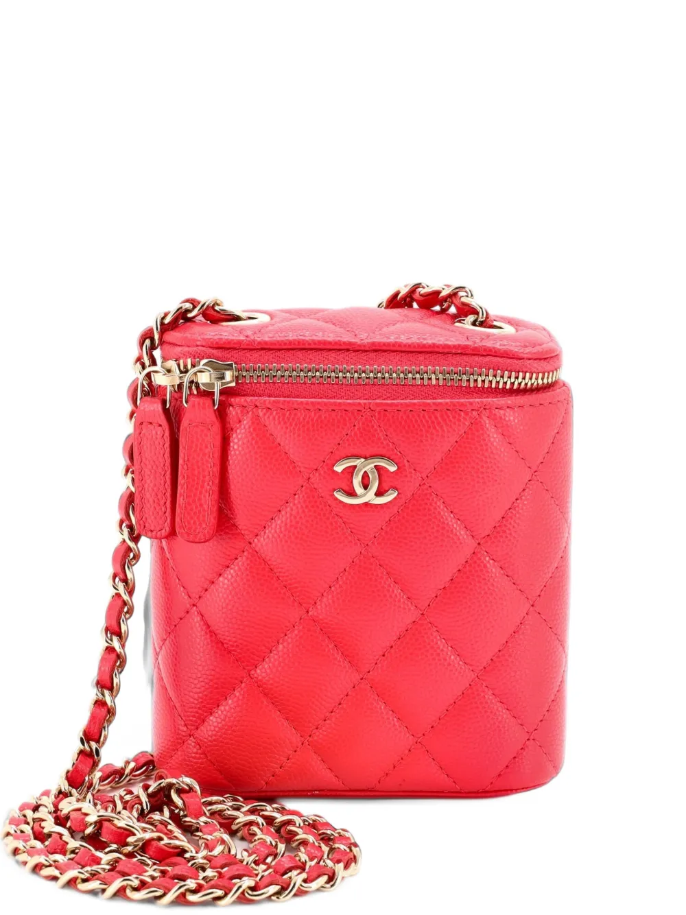 CHANEL Pre-Owned Vertical Classic Vanity Case with Chain Quilted Caviar Mini shoulder bag - Red