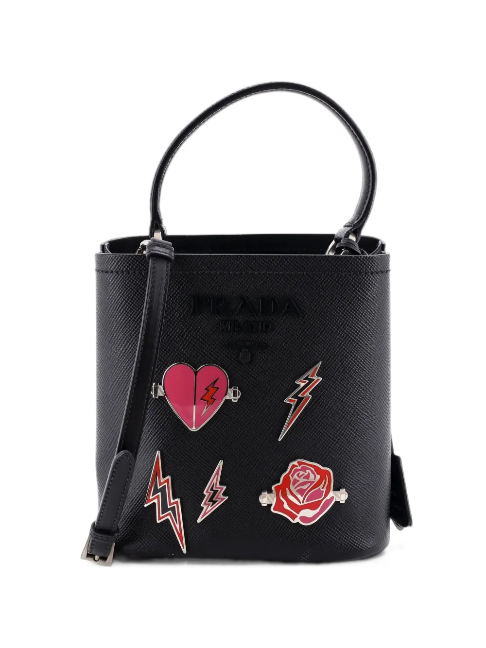 Prada Pre-Owned Panier Embellished Saffiano Leather Small bucket bag - Black