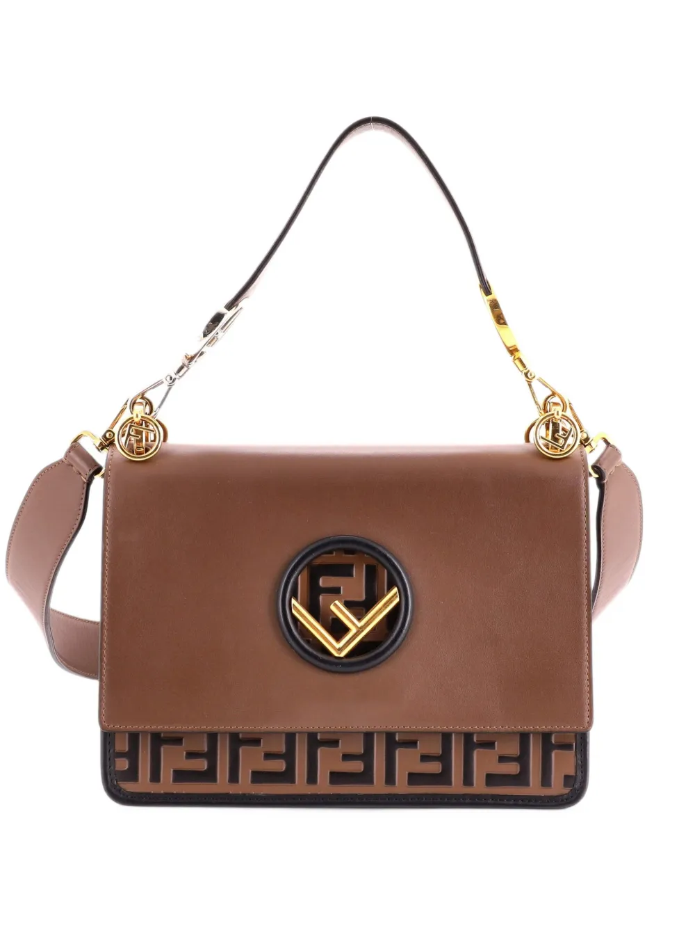 Fendi Pre-Owned Kan I F Leather with Zucca Embossed Detail Medium shoulder bag - Braun