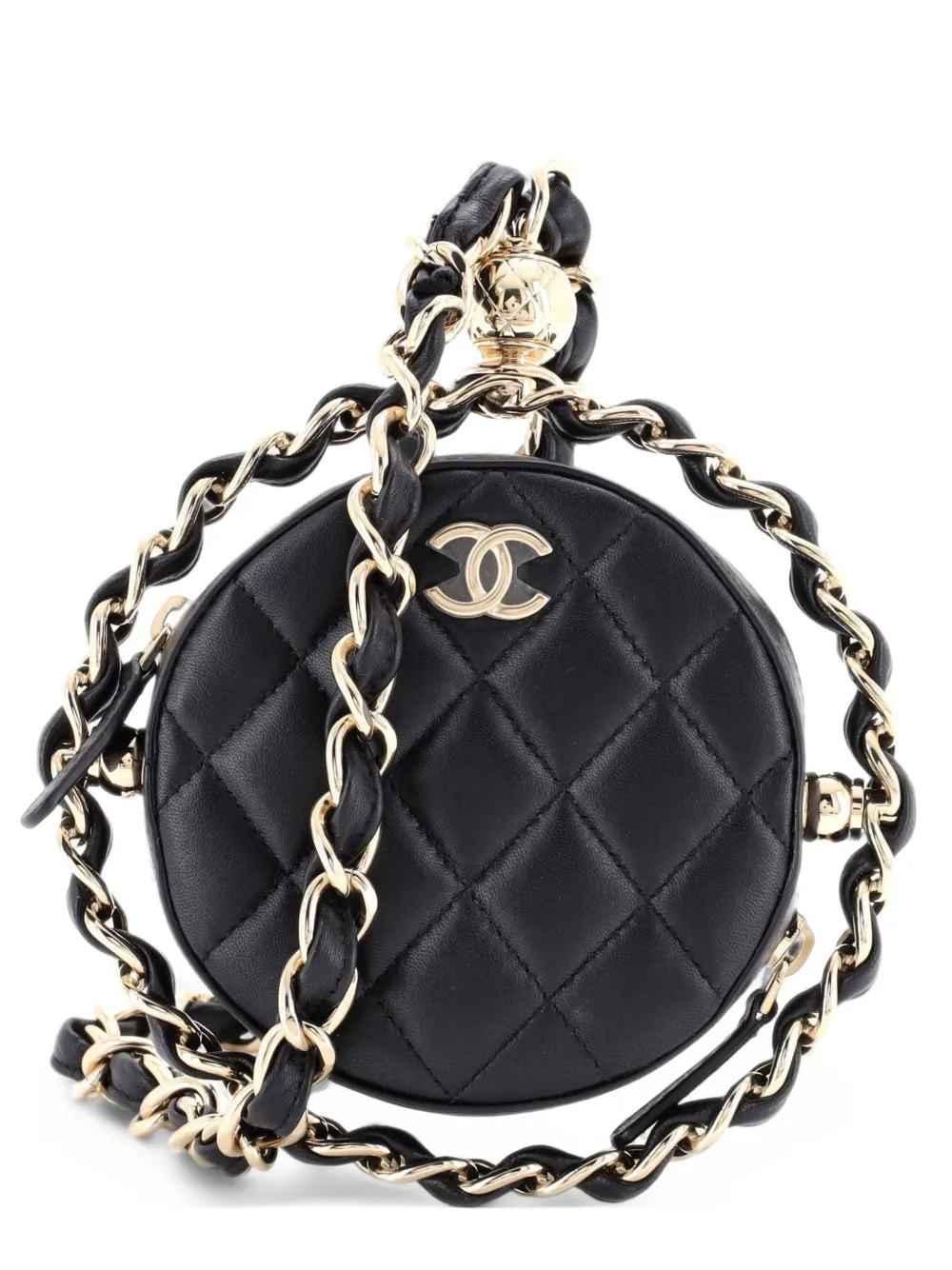 CHANEL Pre-Owned Frame Chain Around Round with Chain Quilted Lambskin Mini clutch bag - Black