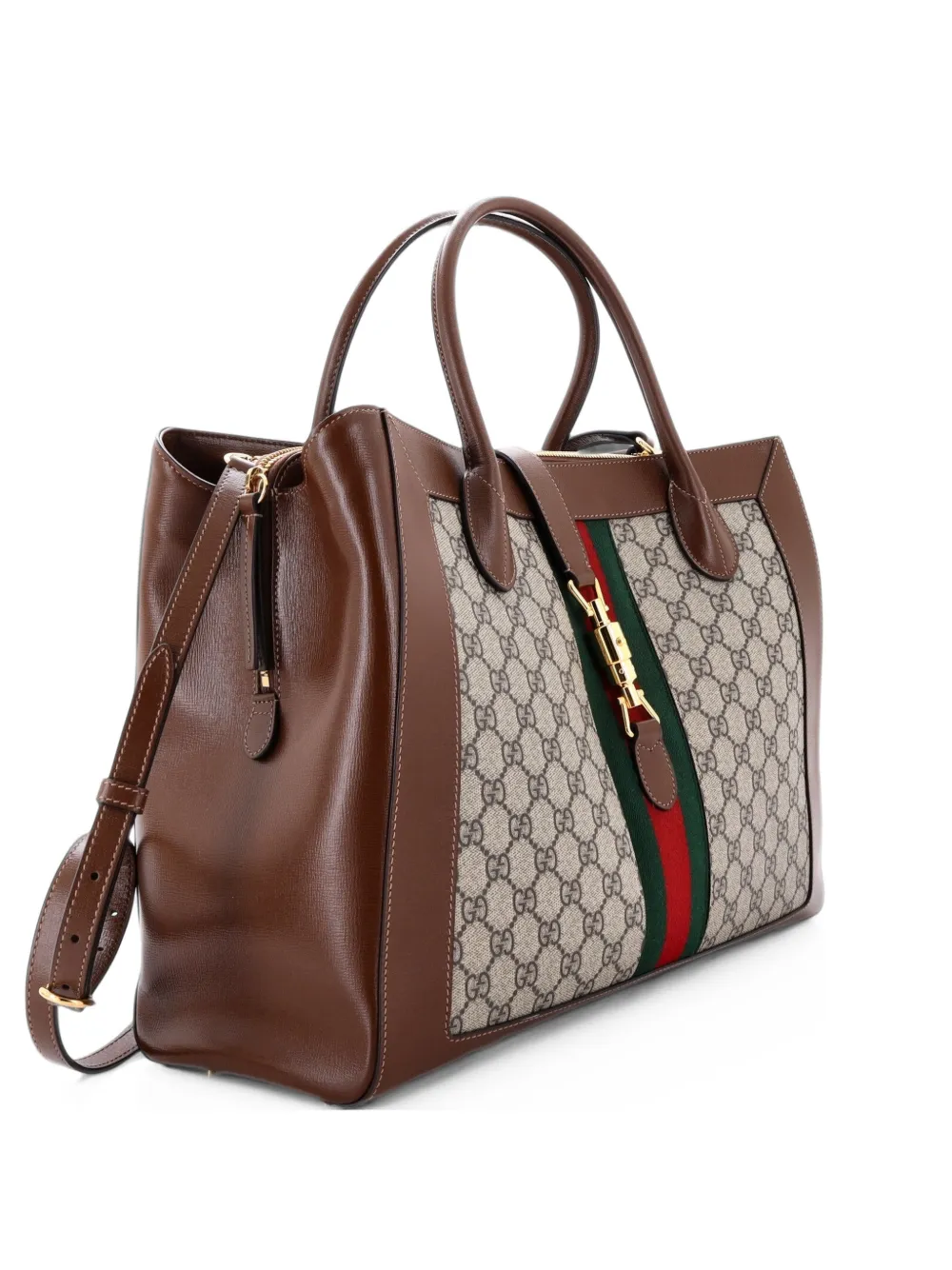 Gucci Pre-Owned Jackie 1961 Web GG Canvas and Leather Large tote bag - Marron