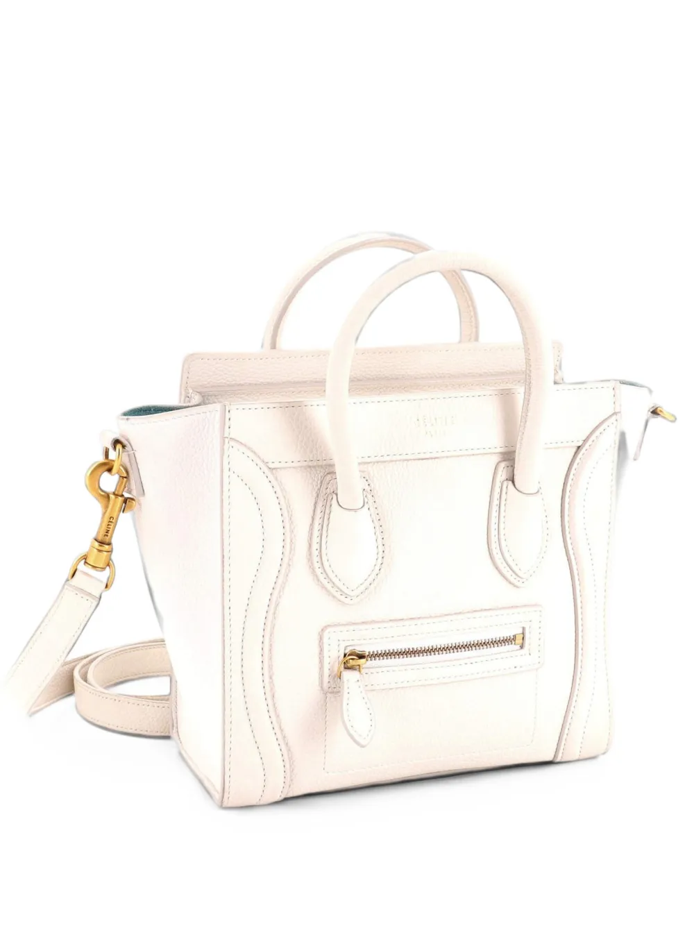 Celine Pre-Owned Luggage Bag Grainy Leather Nano crossbody bag in White