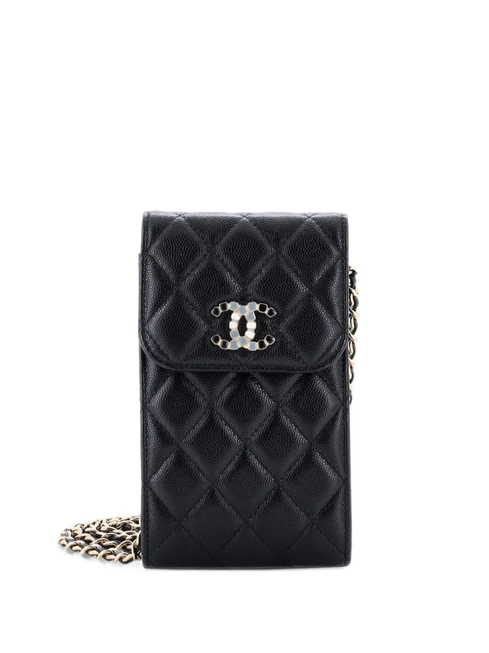CHANEL Pre-Owned Crystal CC Flap Phone Holder with AirPods Pro Case Quilted Caviar crossbody bag in Black