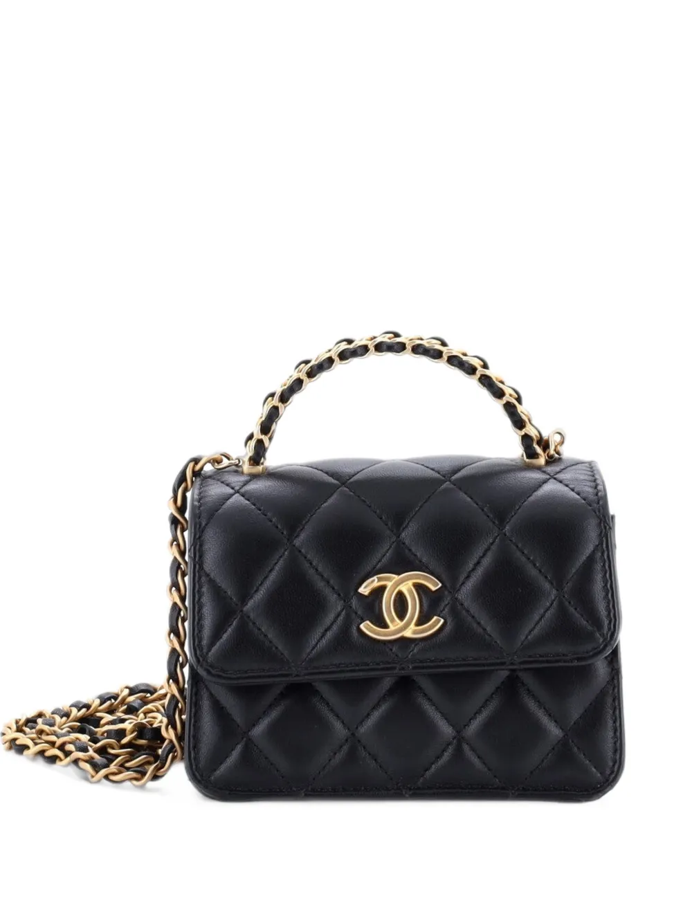 CHANEL Pre-Owned Woven Top Handle CC Flap Clutch on Chain Quilted Lambskin Small satchel - Schwarz