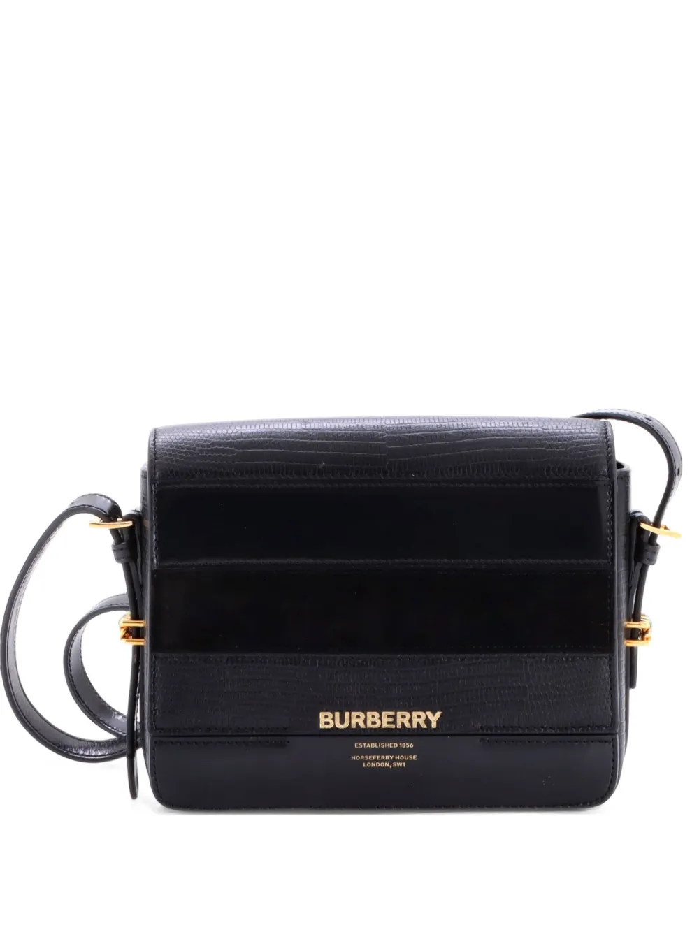 Burberry Pre-Owned Grace Flap Bag Leather with Suede and Lizard Embossed Leather Small crossbody bag - Schwarz