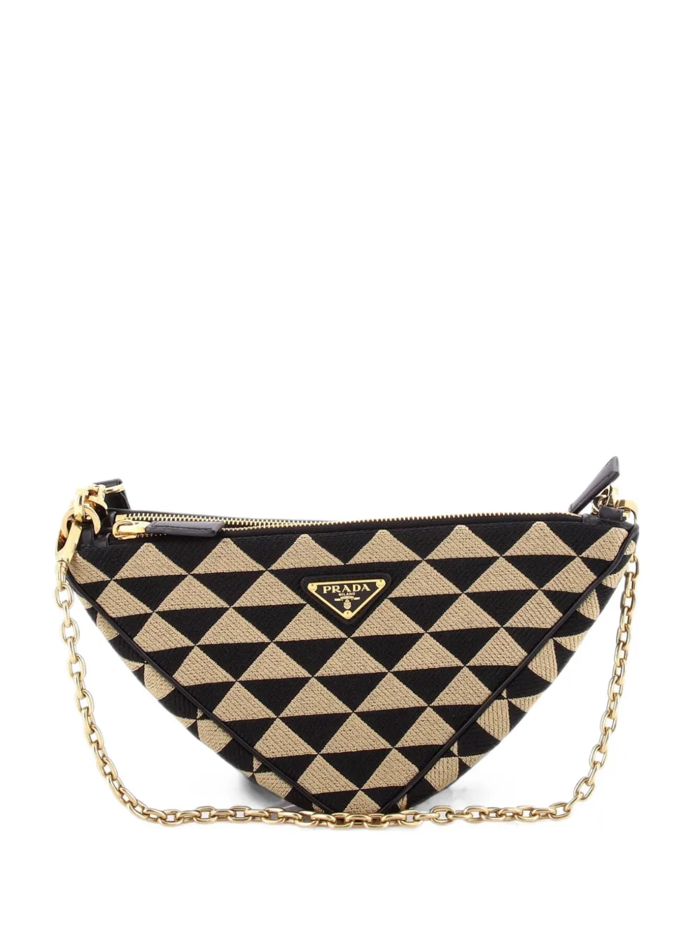Prada Pre-Owned Borsa a spalla Double Symbole mini in pelle e jacquard con design a triangolo - Nero