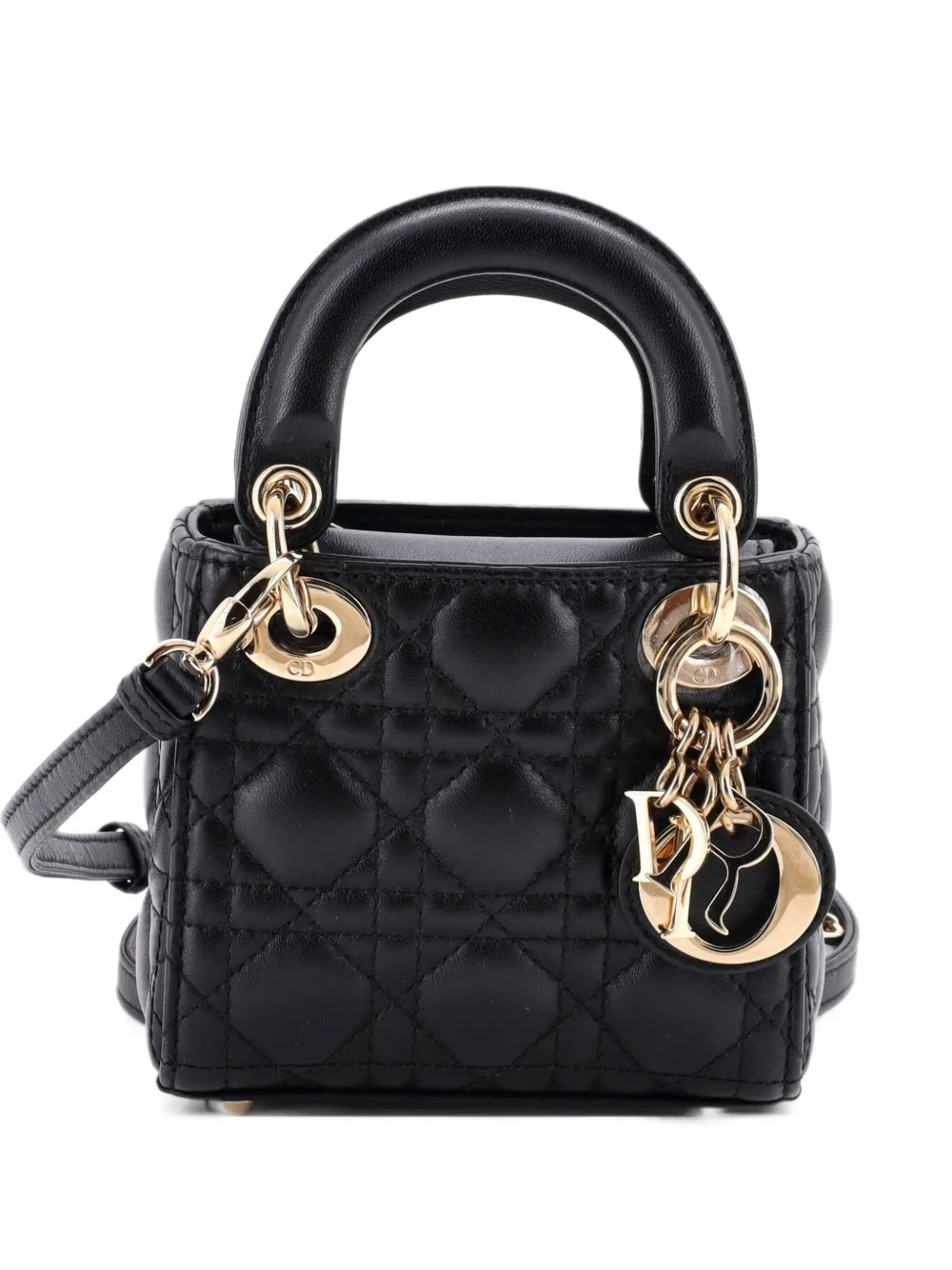 Christian Dior Pre-Owned Lady Dior Bag Cannage Quilt Lambskin Micro shoulder bag - Black