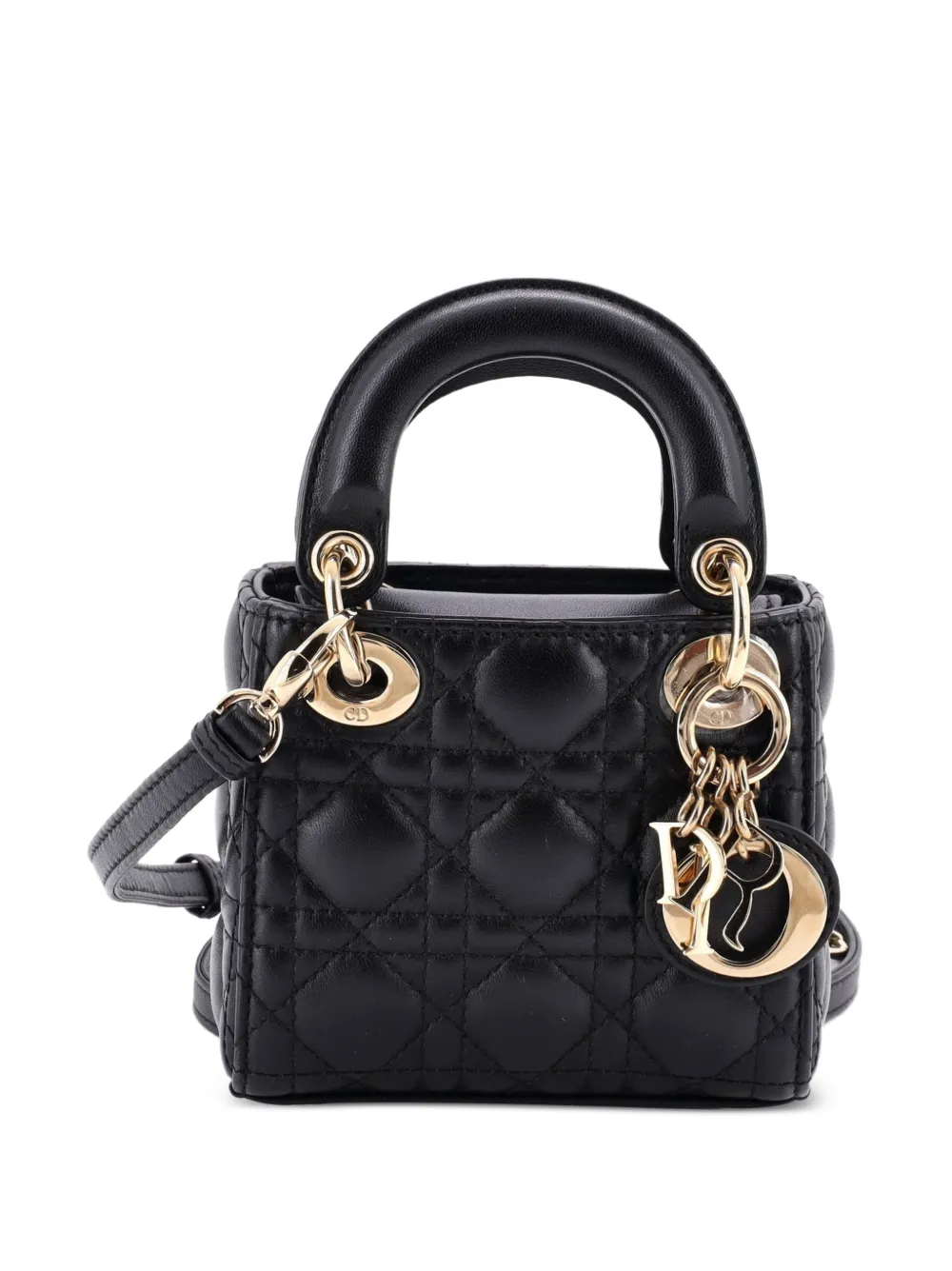 Christian Dior Pre-Owned Lady Dior Bag Cannage Quilt Lambskin Micro shoulder bag - Nero