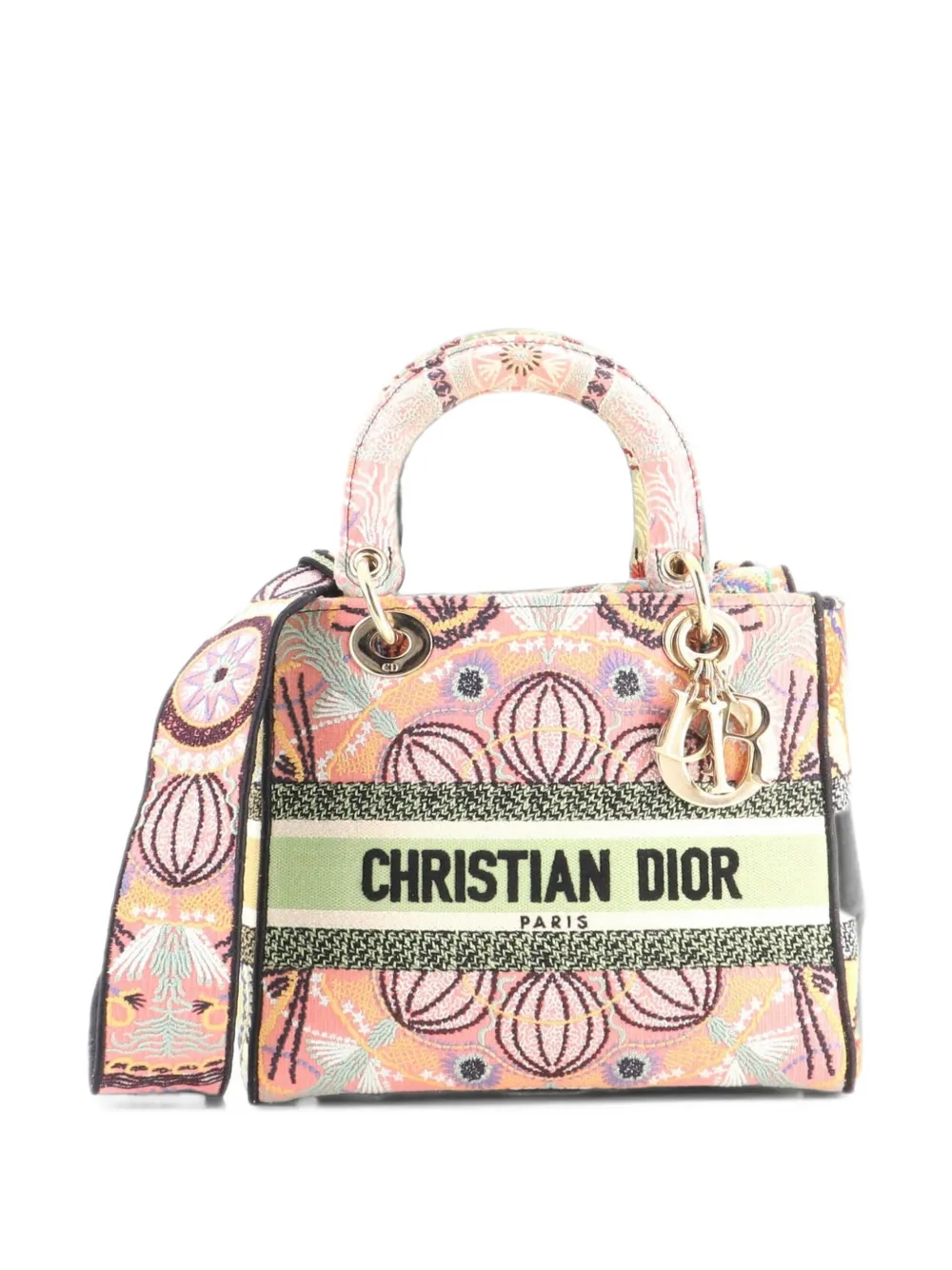 Christian Dior Pre-Owned Mittelgroße Lady D-Lite Satchel-Tasche aus Canvas mit Stickerei - Mehrfarbig