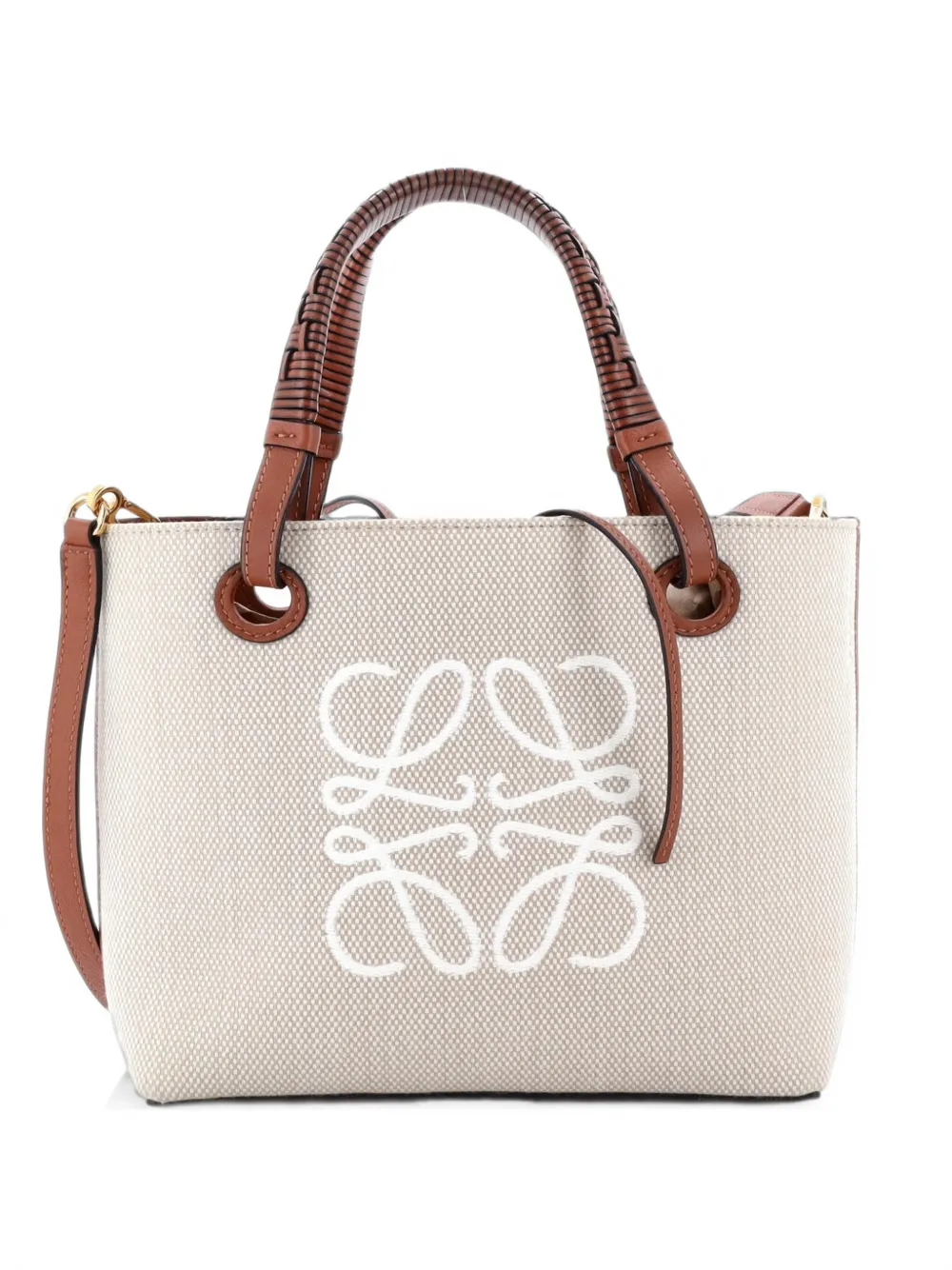 Loewe Pre-Owned Mini Anagram Square Basket Tote Schultertasche aus Canvas - Nude