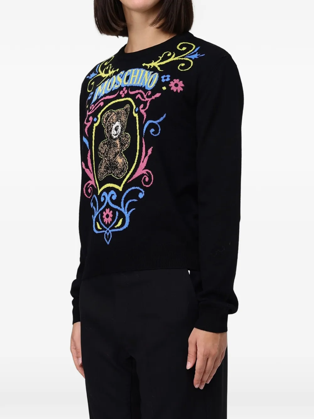 Moschino Teddy Bear jacquard sweater Zwart