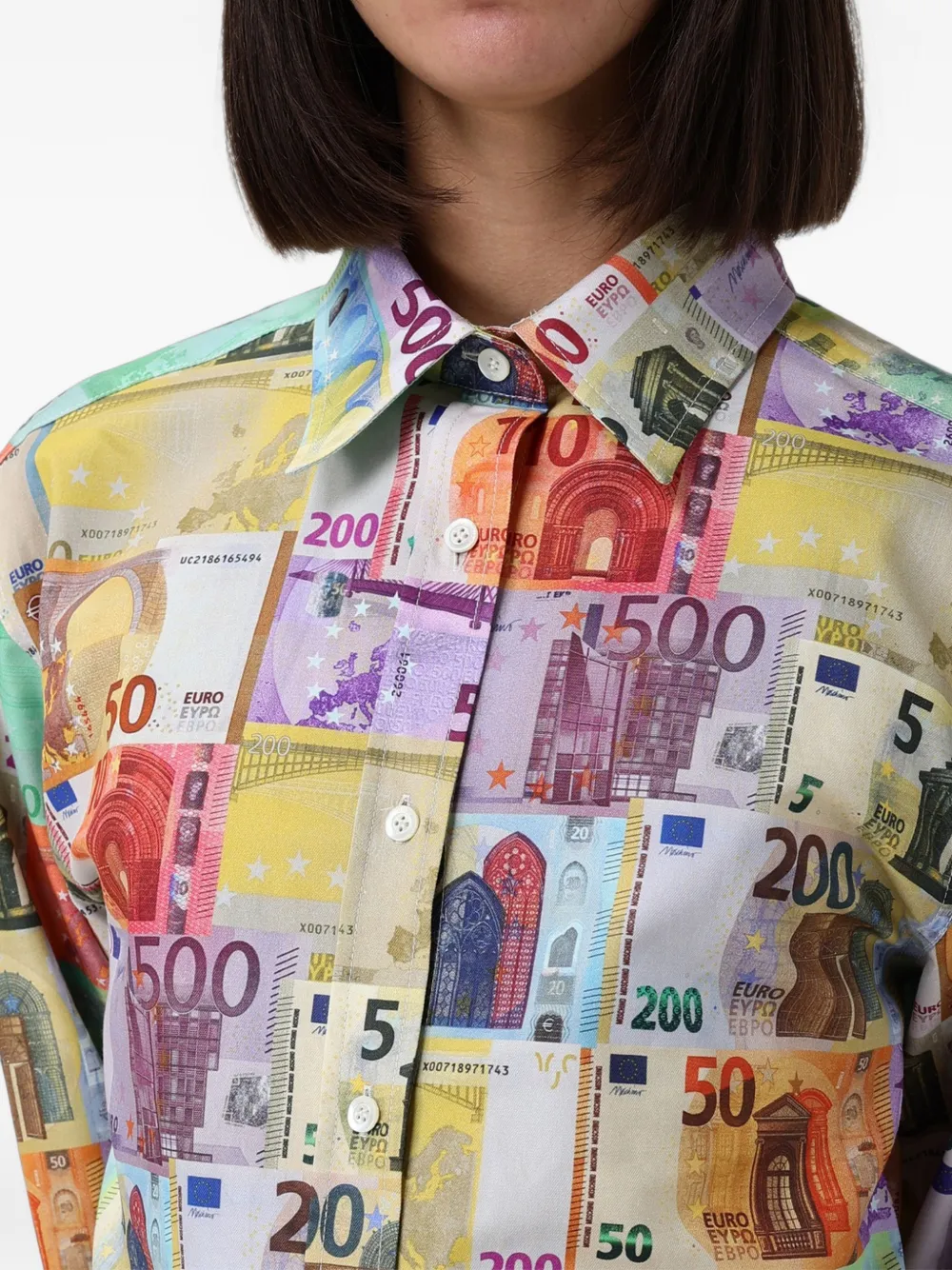 Moschino banknote-print buttoned shirt Beige