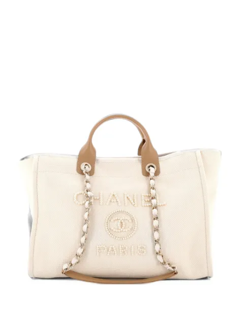 CHANEL Pre-Owned tote Deauville mediana de lona con aplique