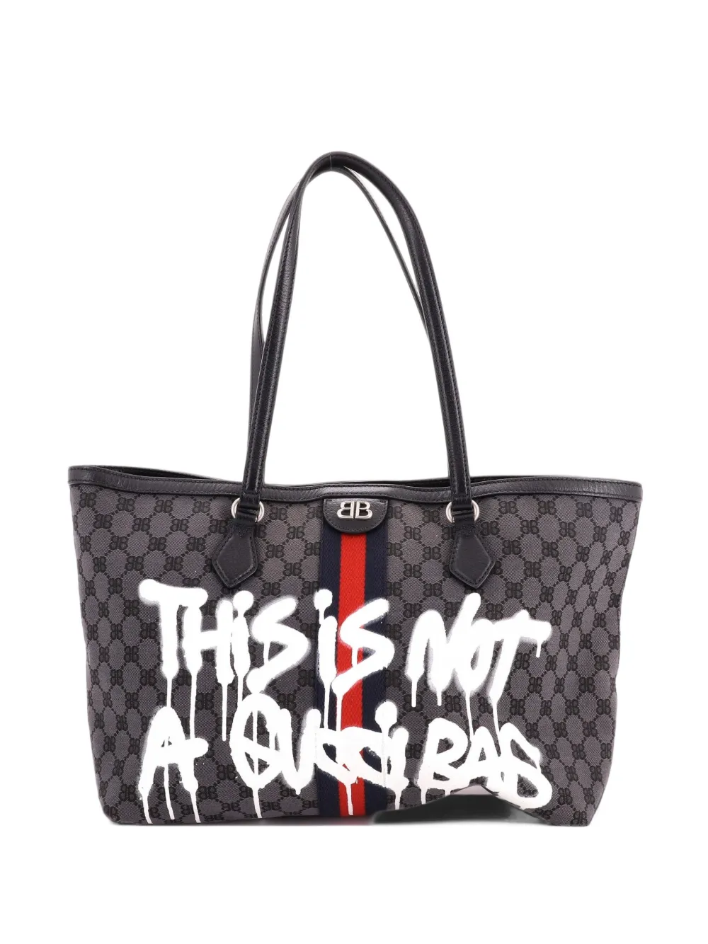 Balenciaga Pre-Owned x Gucci The Hacker Project mittelgroße Graffiti BB Tote Bag aus Canvas - Schwarz