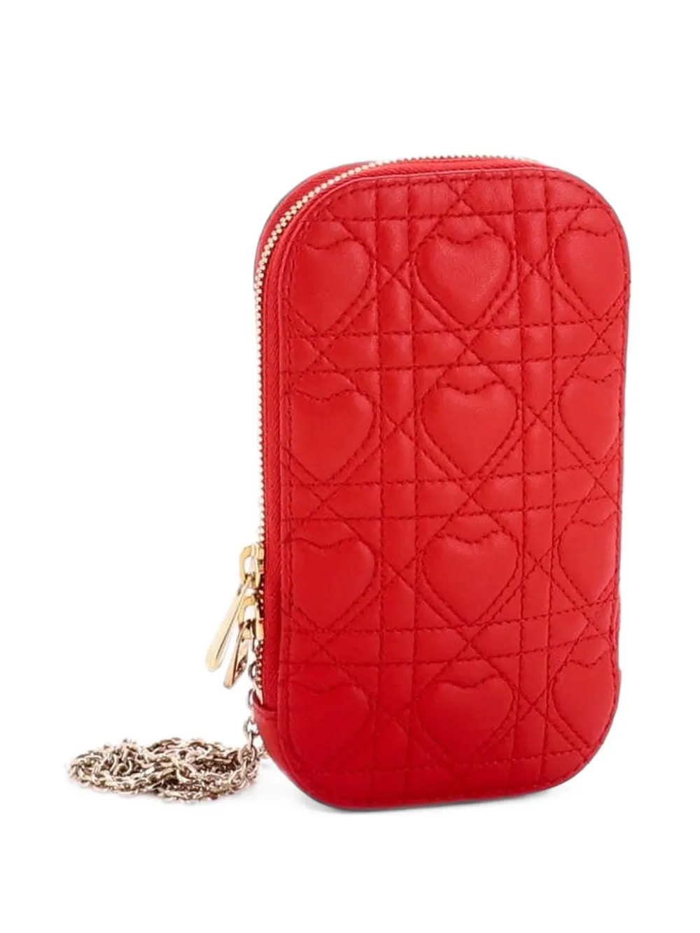 Christian Dior Pre-Owned Lady Dior Umhängetasche aus Lammleder mit Cannage-Steppung und Kettenriemen - Rot