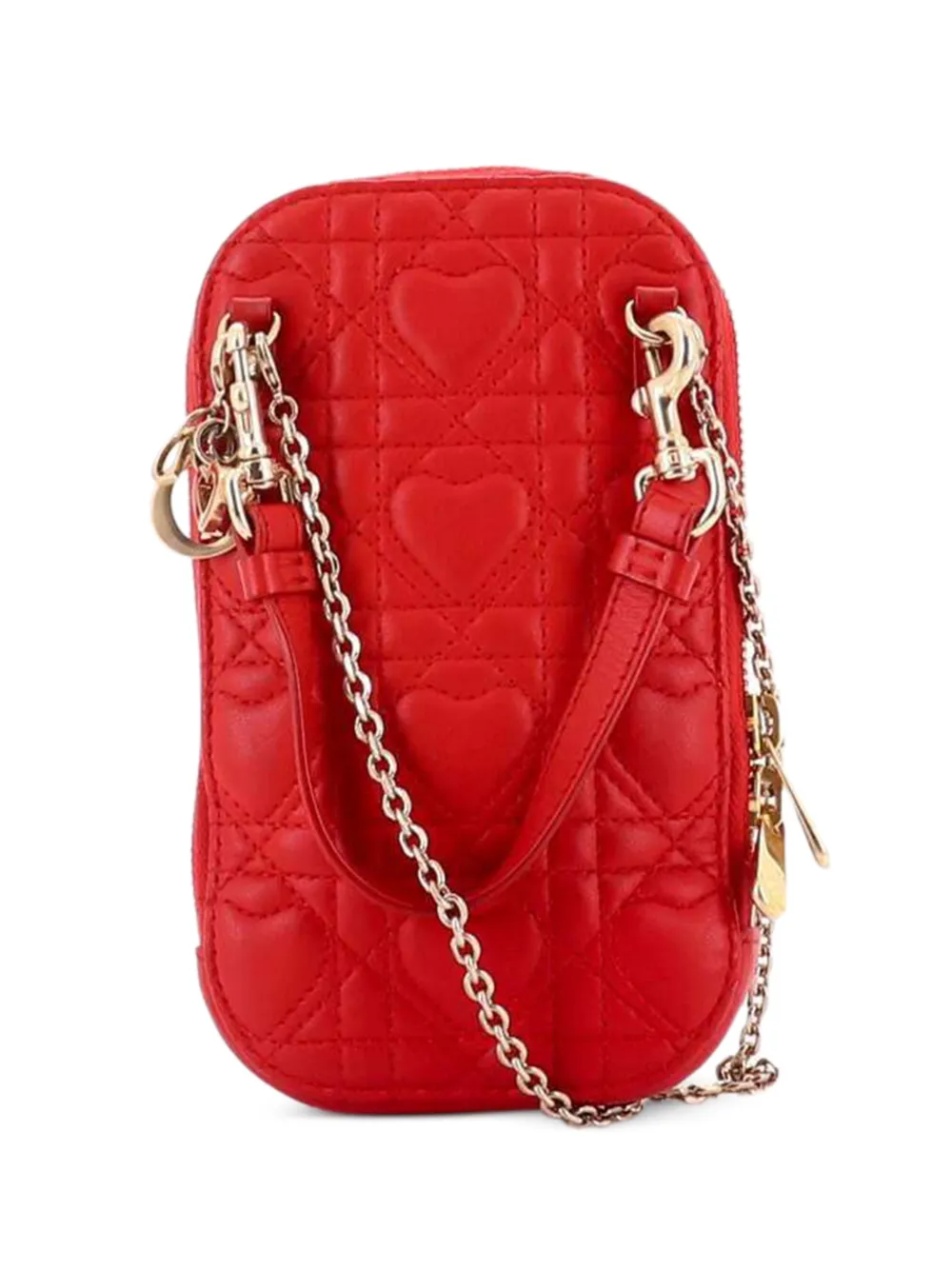 Christian Dior Pre-Owned Borsa a tracolla Dioramour Lady Dior in pelle di agnello trapuntata con motivo Cannage e catena - Rosso