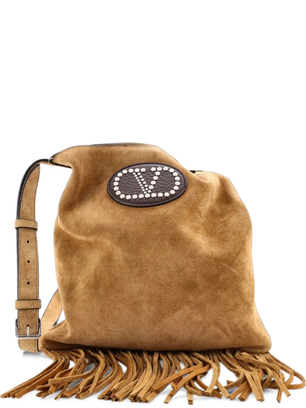 Valentino Garavani Pre-Owned Nellcote Fringe Shoulder Bag Suede with Studded Detail Small crossbody bag - Nude