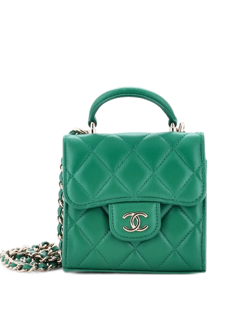 CHANEL Pre-Owned Square Classic Flap Top Handle Clutch with Chain Quilted Lambskin crossbody bag - Green