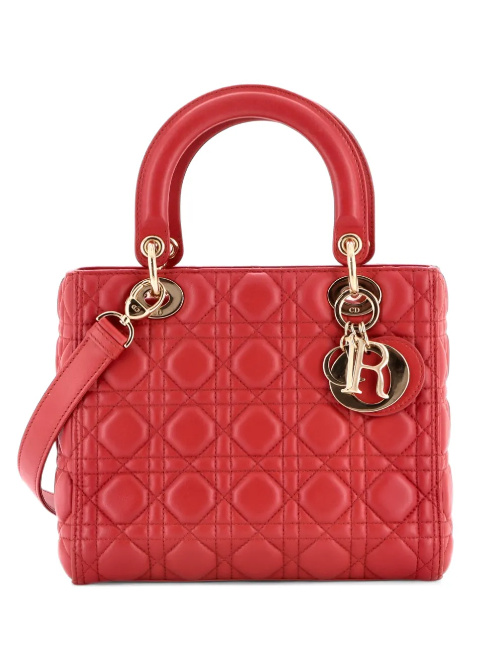 Christian Dior Pre-Owned Mittelgroße Lady Dior Cannage Satchel-Tasche aus Lammleder mit Steppung - Rosa