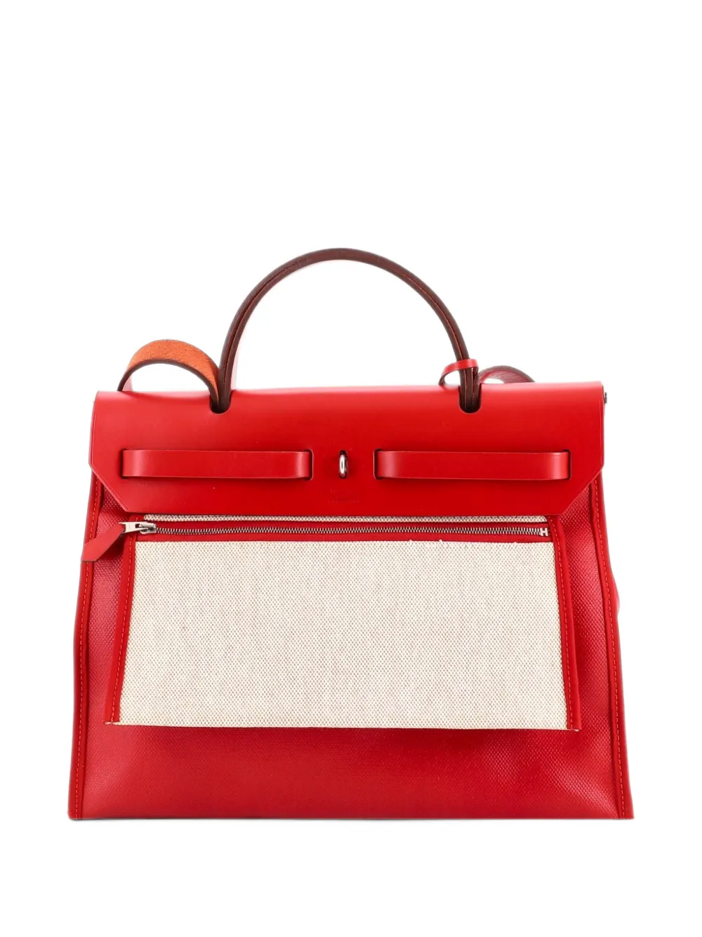 Hermès Pre-Owned Herbag Zip Berline Vache Schultertasche aus Canvas 31cm - Rot