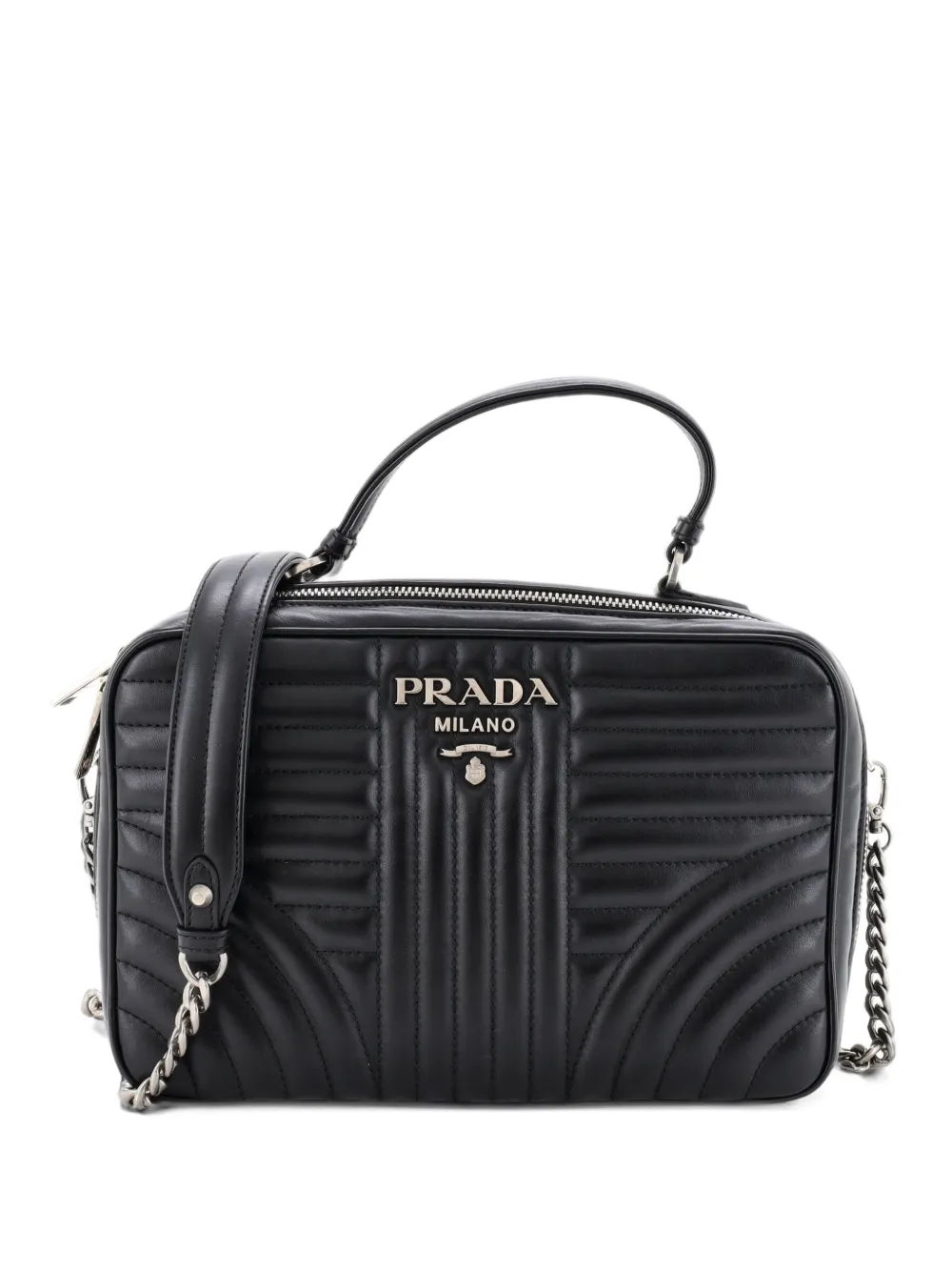 Prada Pre-Owned Zip Around Top Handle Bag Diagramme Quilted Leather Medium satchel - Nero